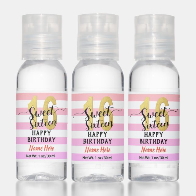 Sweet Sixteen 16 Birthday Party Favors Hand Sanitizer (Set)