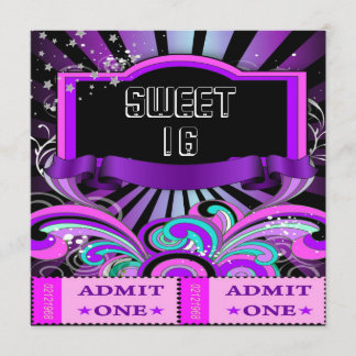 SWEET SIXTEEN 16 Birthday Party Fun Ticket 2 Invitation