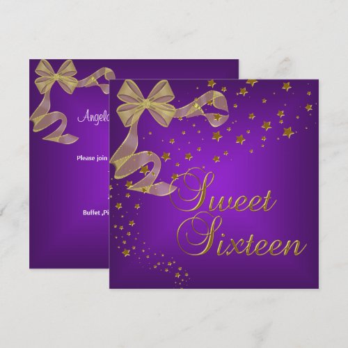 Sweet Sixteen 16 Birthday Party Gold Stars Purple Announcements