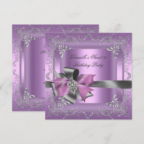 Sweet Sixteen 16 Birthday Party Lilac Pink Silver Invite