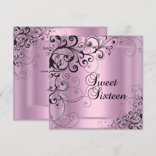Sweet Sixteen 16 Birthday Party Pink Black Floral Custom Announcement