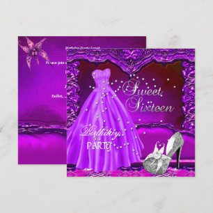 Sweet Sixteen 16  Birthday Party Purple Dress Gown Invitation