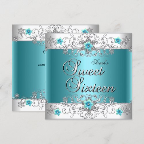 Sweet Sixteen 16 Birthday Party Teal Blue Diamond Announcement