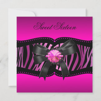 Sweet Sixteen 16 Birthday Party Zebra Pink Black Invitation