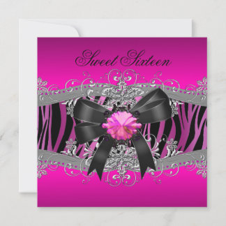 Sweet Sixteen 16 Birthday Party Zebra Pink Black Invitation