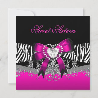 Sweet Sixteen 16 Birthday Party Zebra Pink Black Invitation