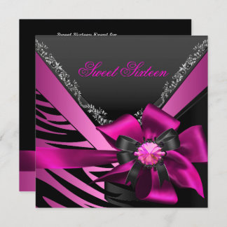 Sweet Sixteen 16 Birthday Party Zebra Pink Black Invitation