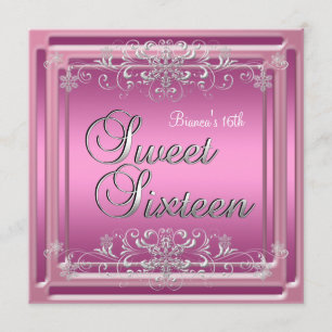 Sweet Sixteen 16 Birthday Pink Silver Teen Girl Invitation