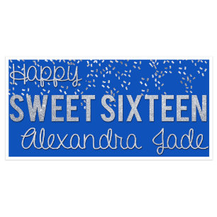 Sweet Sixteen 16 Birthday Sapphire Silver Banner