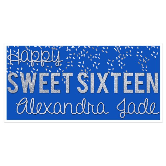 Sweet Sixteen 16 Birthday Sapphire Silver Banner (Front)