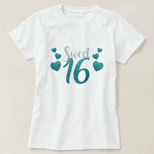 Sweet Sixteen 16 Birthday Teal Blue Faux Glitter T-Shirt | Zazzle.com