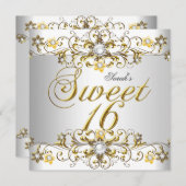 Sweet Sixteen 16 Birthday Yellow Gold Diamond 5 Invitation (Front/Back)