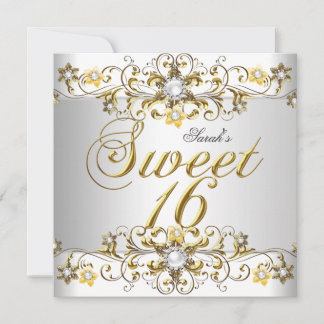 Sweet Sixteen 16 Birthday Yellow Gold Diamond 5 Invitation