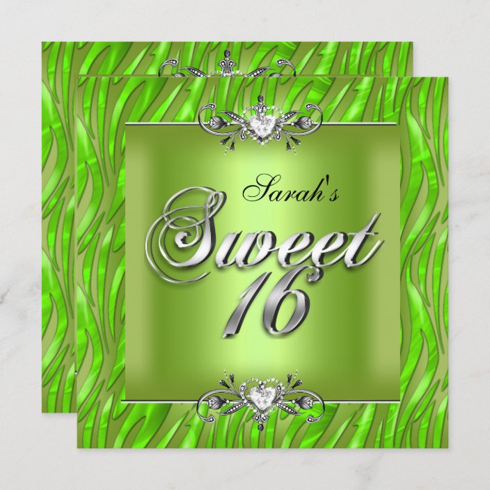 Sweet Sixteen 16 Birthday Zebra Lime Green Invitation | Zazzle.com