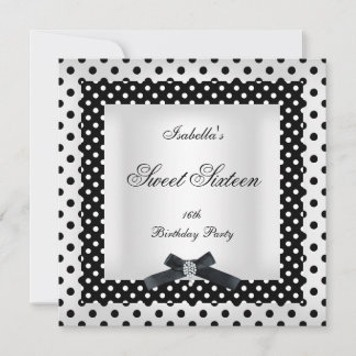 Sweet Sixteen 16 Black White Polka Dot Image 2 Invitation