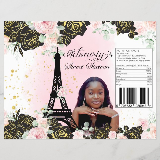 Sweet Sixteen 16 chips bag wrapper, Paris. Flyer (Front)