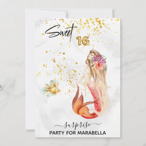  SWEET SIXTEEN 16  Floral Mermaid Birthday Invitation