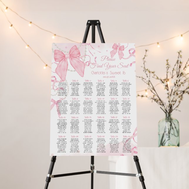 Sweet Sixteen 16 Girly Pink Bows Seating Chart Foam Board (In Situ (Stand))