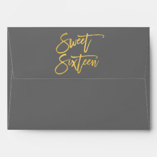 Sweet Sixteen 16 Gold Foil Modern Script Envelope