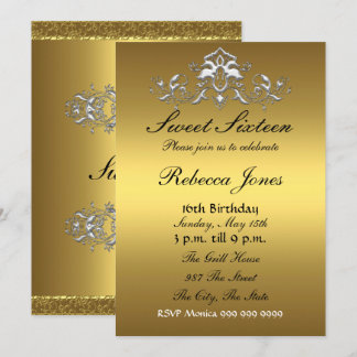 Sweet sixteen 16 Gold Invitation