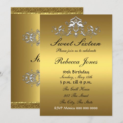 Sweet sixteen 16 Gold Invitation
