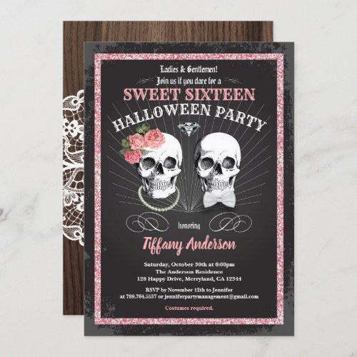 Sweet sixteen 16 Halloween birthday party pink Inv Invitation