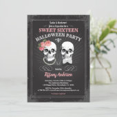 Sweet sixteen 16 Halloween birthday party pink Invitation (Standing Front)