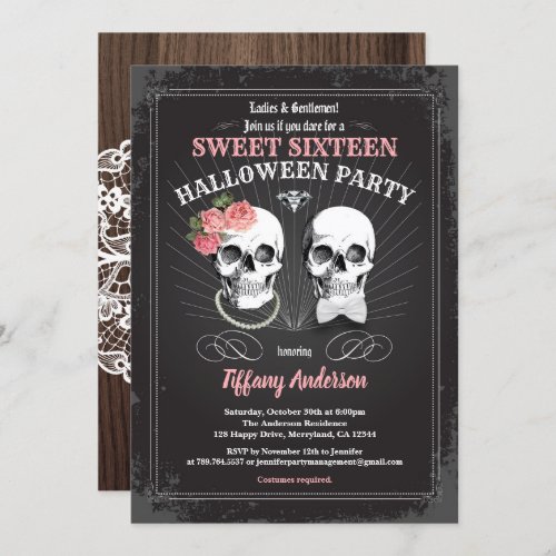 Sweet sixteen 16 Halloween birthday party pink Invitation