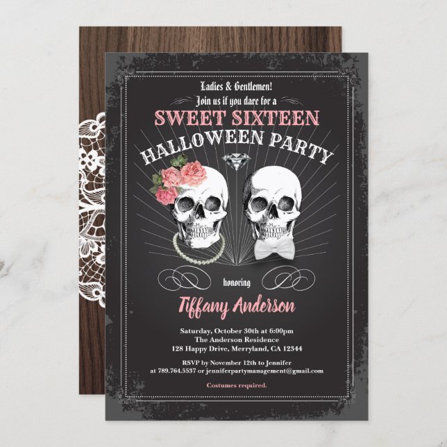 Sweet sixteen 16 Halloween birthday party pink Invitation (Front/Back)