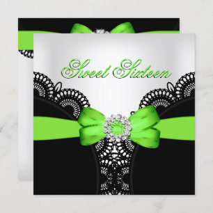 Sweet Sixteen 16 Lime Black White Lace Invitation