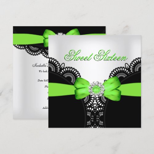 Sweet Sixteen 16 Lime Black White Lace Custom Invitation