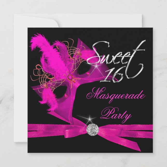 Sweet Sixteen 16 Masquerade Hot Pink Invitation (Front)