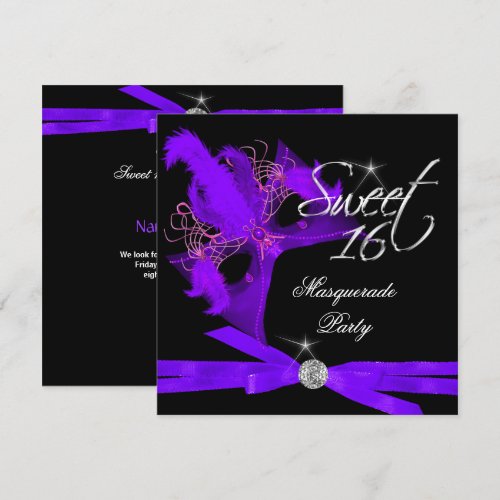 Sweet Sixteen 16 Masquerade Purple Black Personalized Announcements