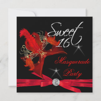 Sweet Sixteen 16 Masquerade Red Black Invitation