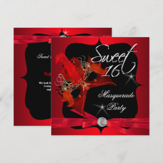 Sweet Sixteen 16 Masquerade Red Black Invitation