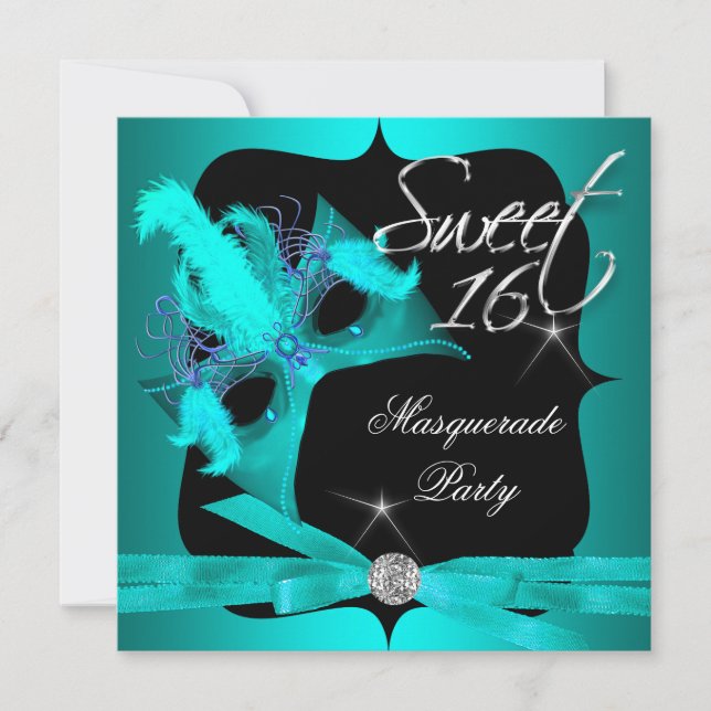 Sweet Sixteen 16 Masquerade Teal Blue Invitation (Front)