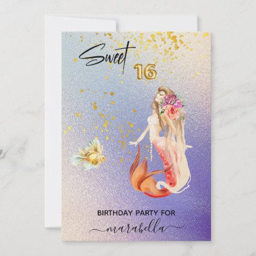  SWEET SIXTEEN 16 Ombre Mermaid Birthday Party  Invitation