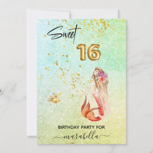  SWEET SIXTEEN 16 Ombre Mermaid Birthday Party Invitation