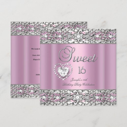 Sweet Sixteen 16 Party Pink Silver Diamond Custom Invite
