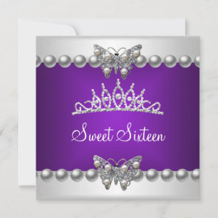 Sweet Sixteen 16 Party Purple White Butterfly Invitation