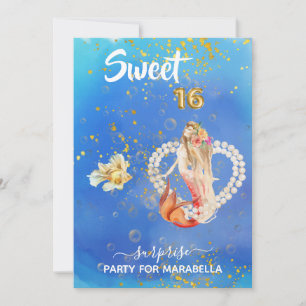 *~* SWEET SIXTEEN 16 Pearl Heart Mermaid Birthday Invitation