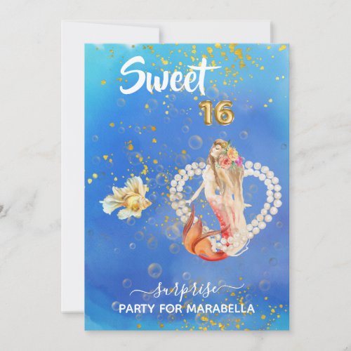  SWEET SIXTEEN 16 Pearl Heart Mermaid Birthday Invitation