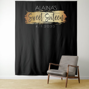 Sweet Sixteen 16 Photo Booth Party Backdrop Gold