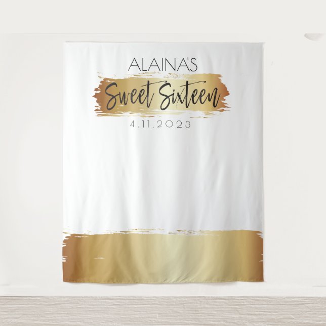 Sweet Sixteen 16 Photo Booth Party Backdrop Gold (Front)