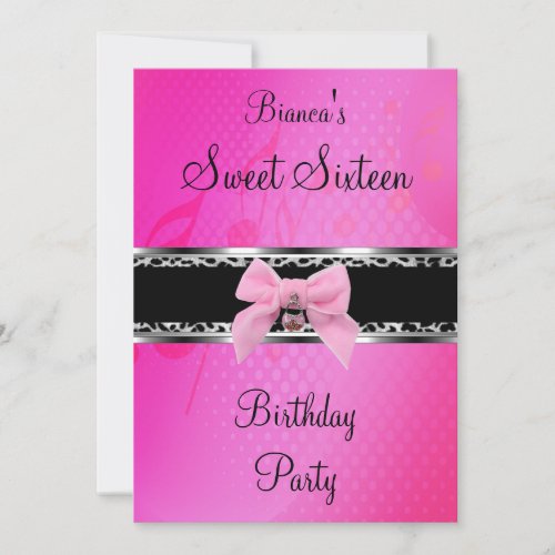 Sweet Sixteen 16 Pink Silver Black Zebra Bow Invitation