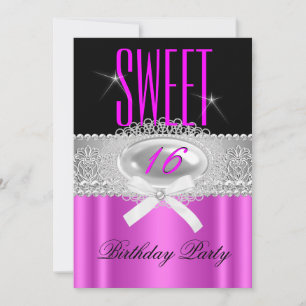 Sweet Sixteen 16 Pretty Hot Pink Black Silver Invitation