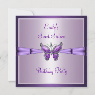 Sweet Sixteen 16 Purple Butterfly Birthday 3 Invitation