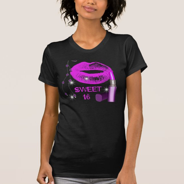 Sweet Sixteen 16 Purple Hot Pink Lips Lipstick T-Shirt (Front)