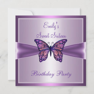 Sweet Sixteen 16 Purple Mauve Butterfly Birthday 2 Invitation