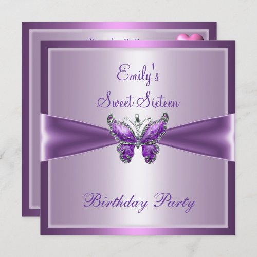 Sweet Sixteen 16 Purple Mauve Butterfly Birthday Invitation